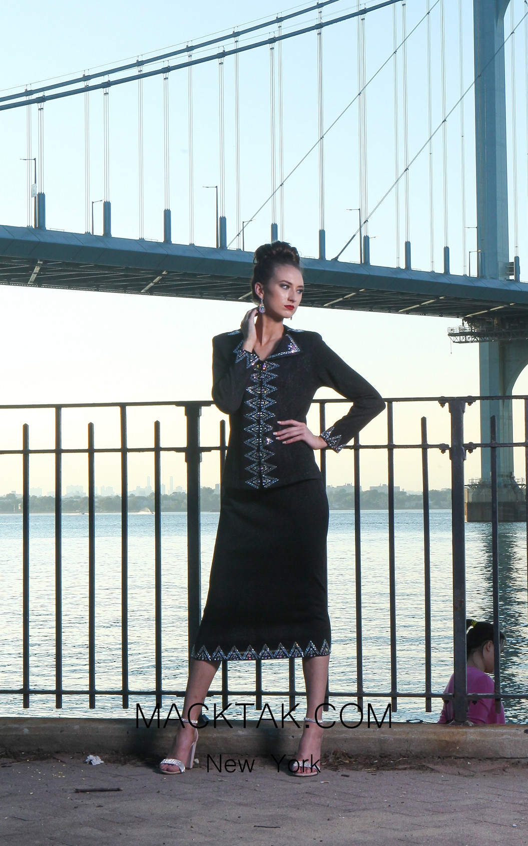 KNY H163 Black Front Knit Suit 